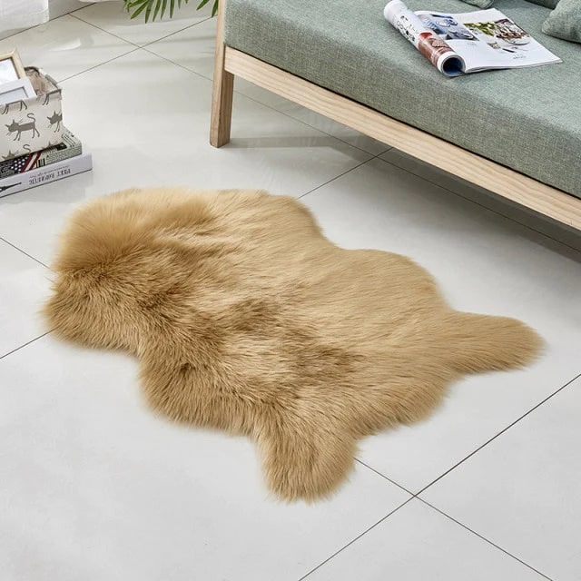 Luxury fluffy faux fur rug for boho home decor